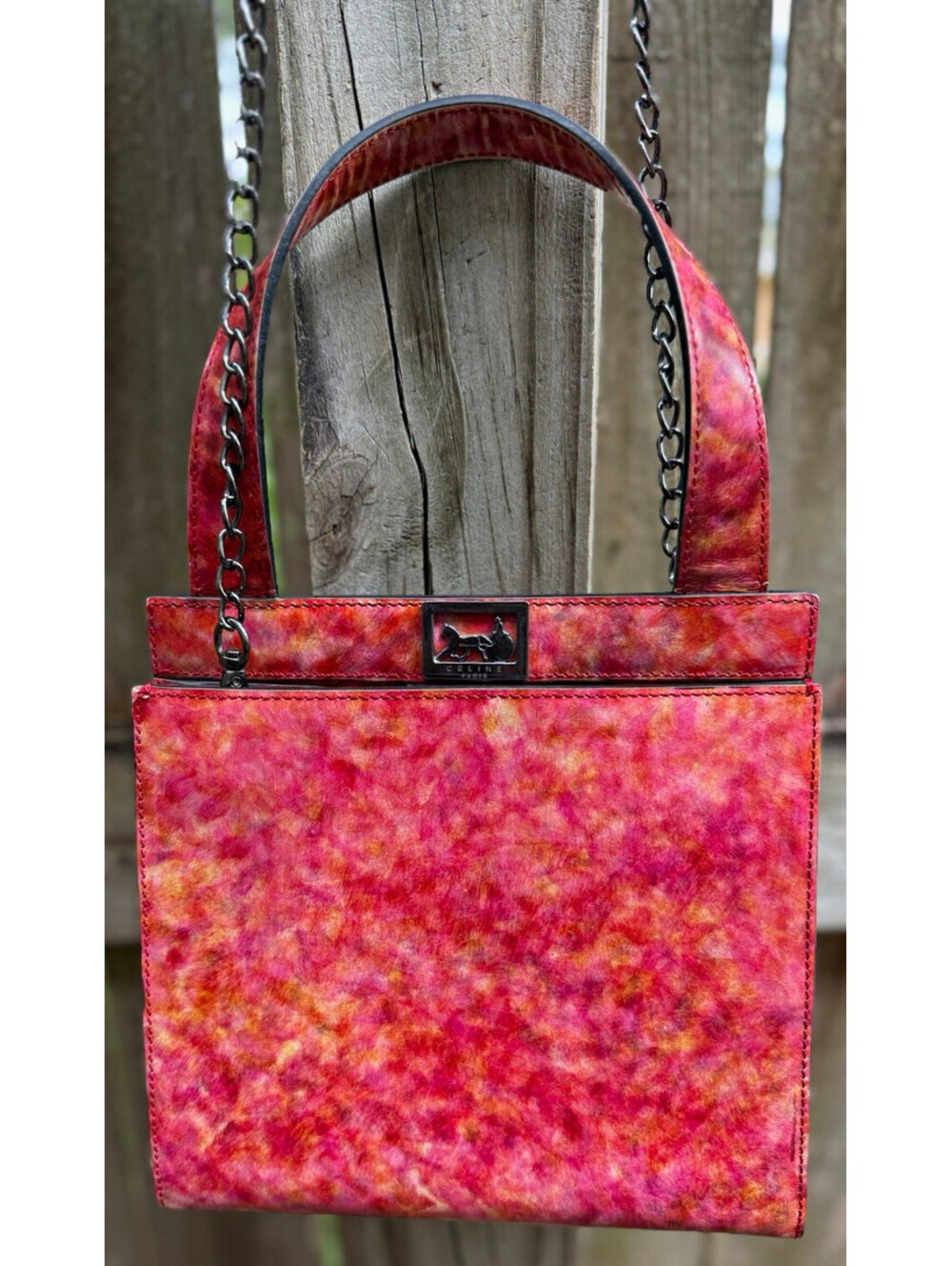 Authentic Vintage CELINE Horse Carriage Distressed Leather Satchel Bag